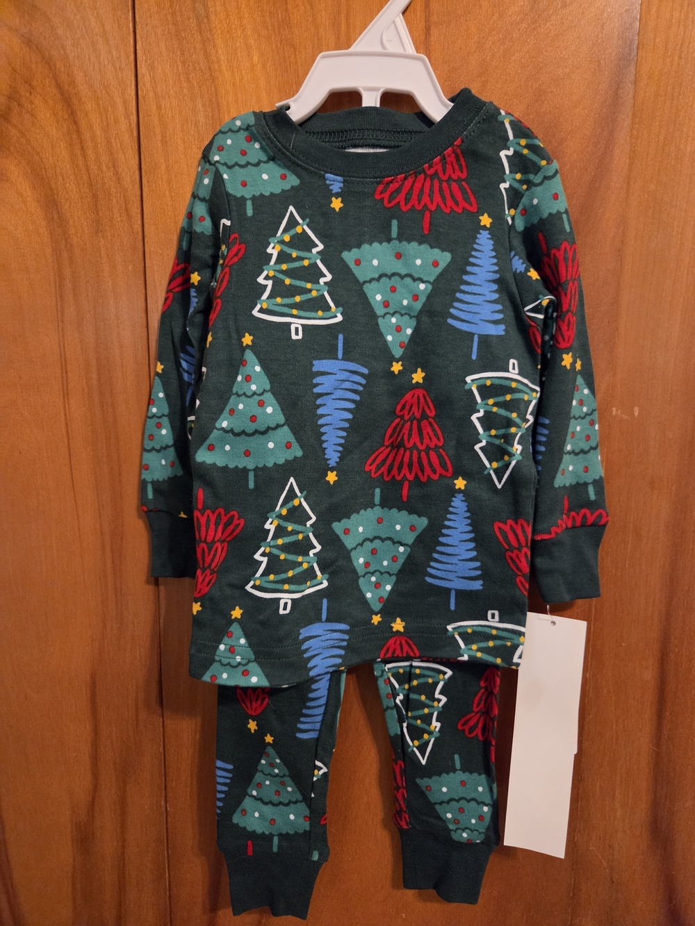 Carter's Dark Green Christmas Holiday Tree Pajama Set with Red & Blue Accents